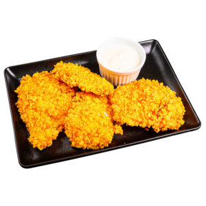 Панирани филенца с корнфлекс и чеснов сос